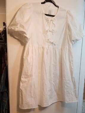 Joie White Puff-Sleeve Tie-Front Womens Dress